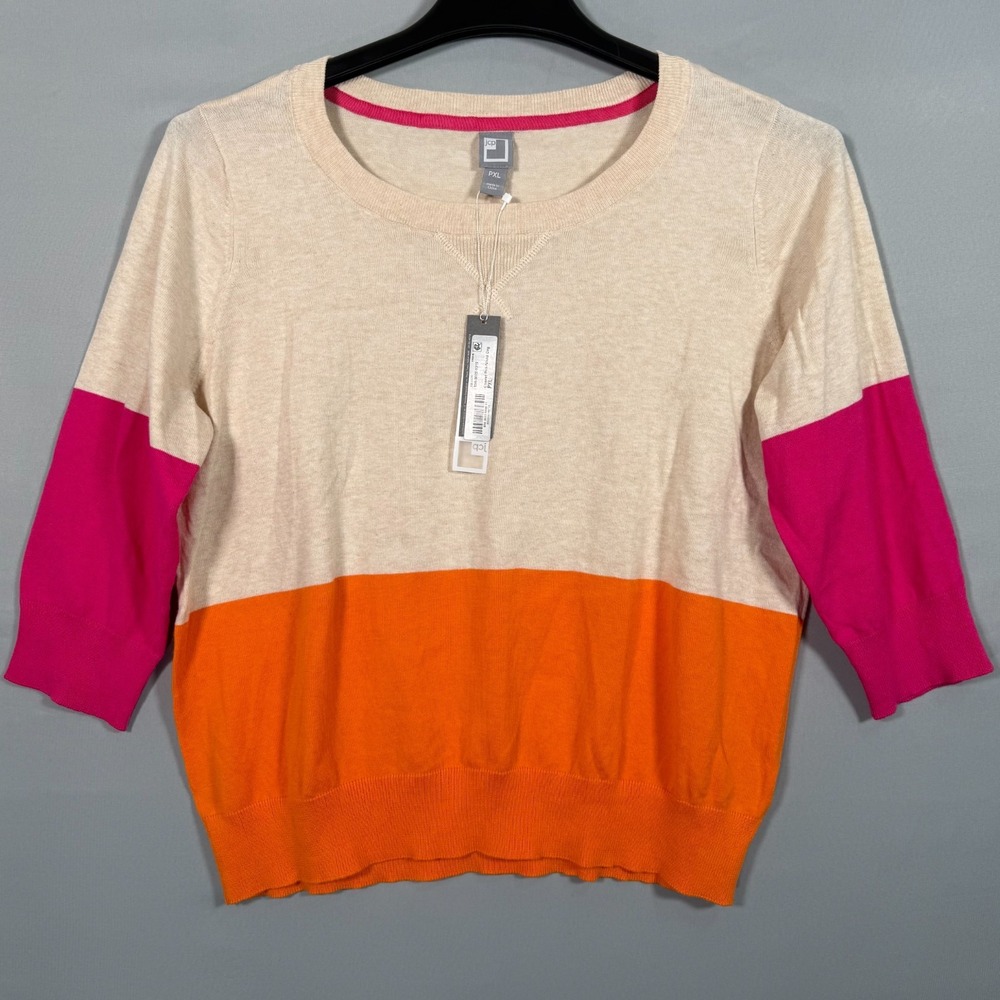 NWT JC Penney Y2K- Sweater Shirt Pink Orange 3/4 Sleeve PXL‎ Ch 42" LIghtweight